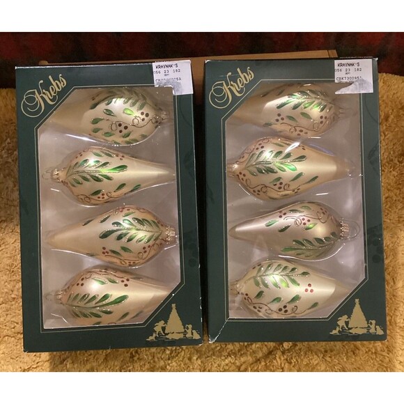 Krebs Christmas Glass Bulb Ornaments Gold Lambs Wool Velvet With Leaf & Berries - Picture 1 of 8